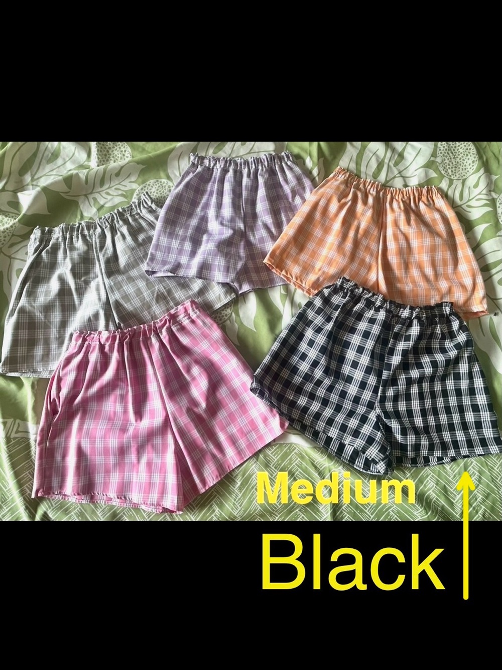 Palaka Hawaiian Plaid Elastic Waist Women’s Shorts - Size: Medium Color: Black